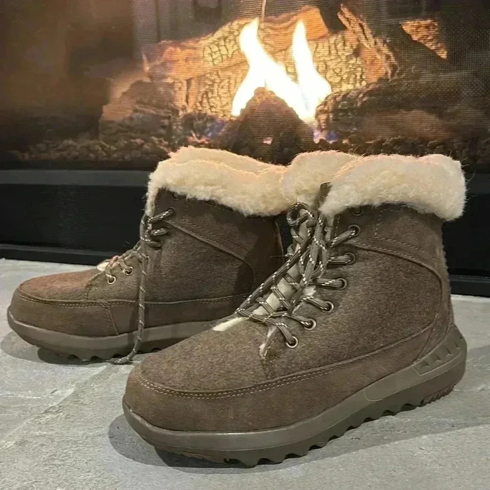 BEARPAW Cheryl Never Wet winter warm boots cow suede/wool faux fur lining - 7